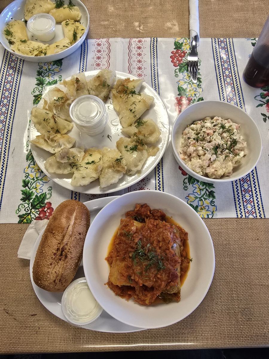 A table of dishes at Red Rock Deli